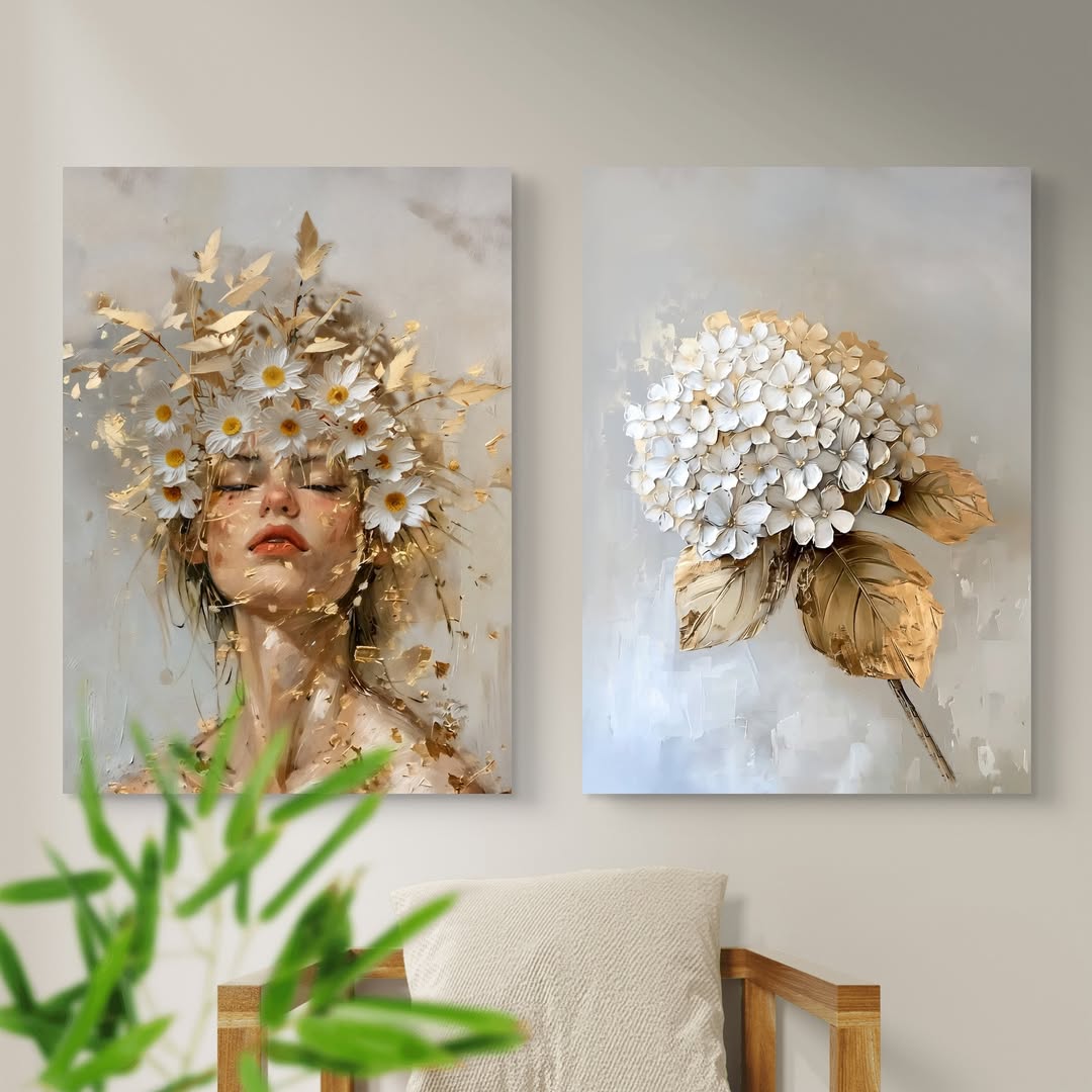 dos cuadros mujer con margarita s