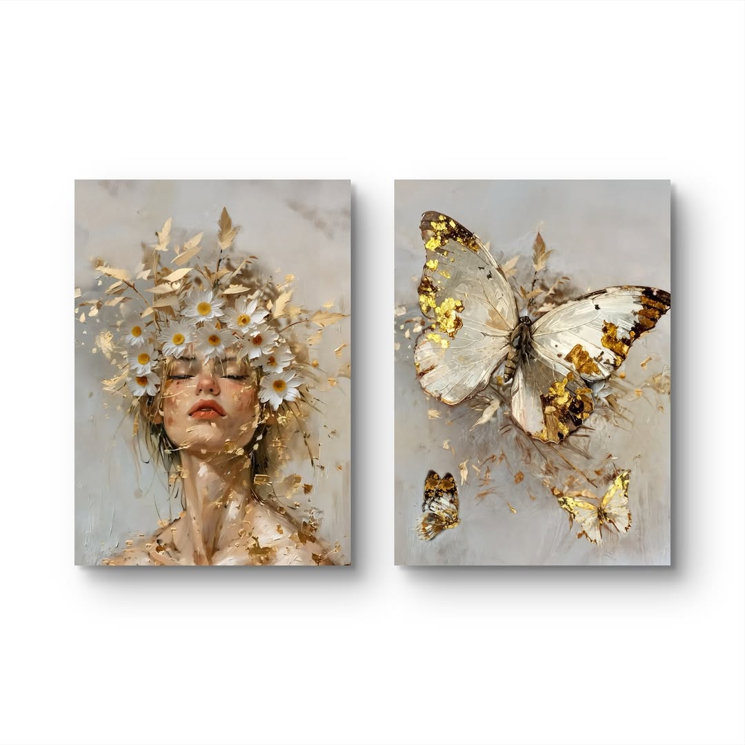 Diptíco mujer con margarita (dos cuadros) - Imagen 4