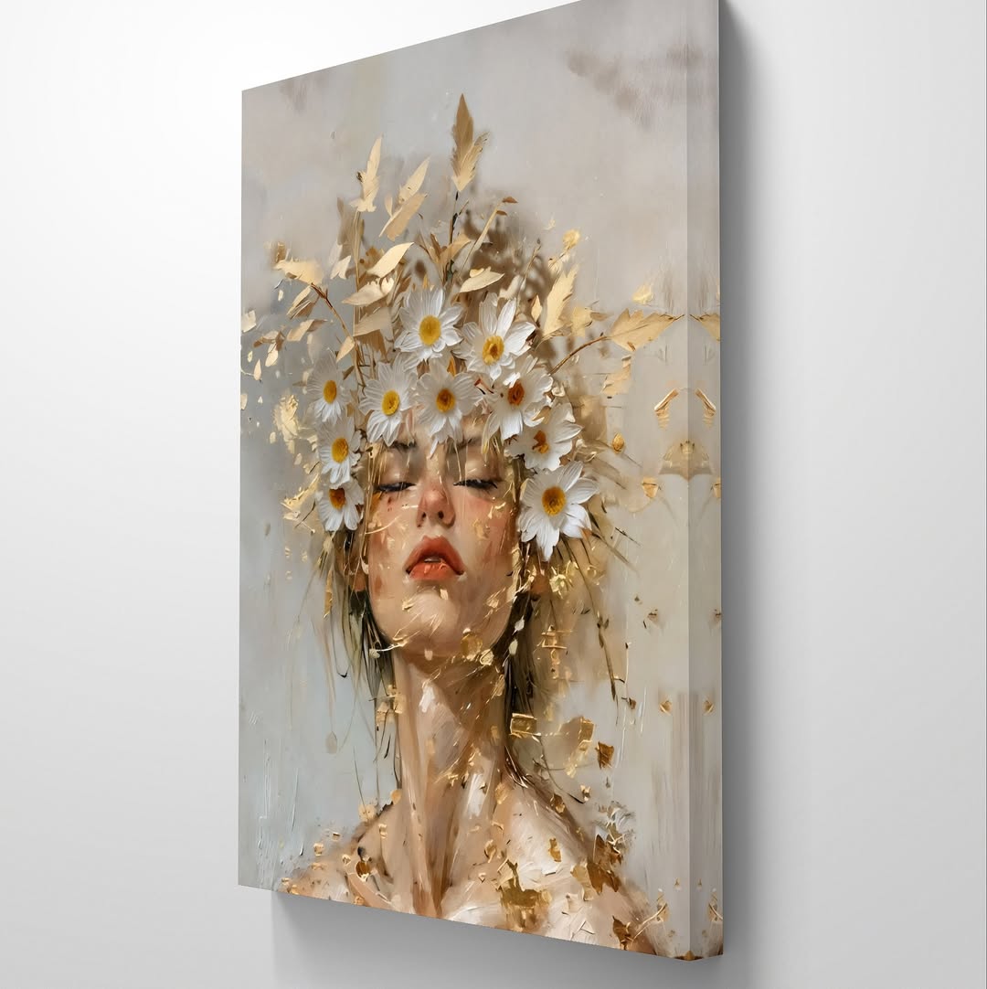 Diptíco mujer con margarita (dos cuadros) - Imagen 3