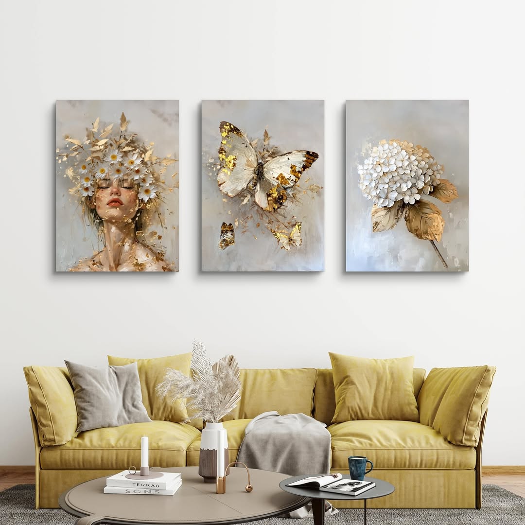 Tríptico mujer con margarita