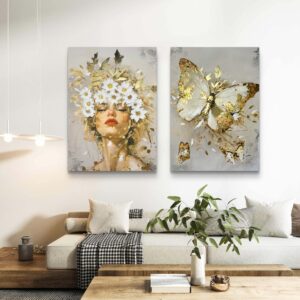 Diptíco mujer con margarita (dos cuadros)