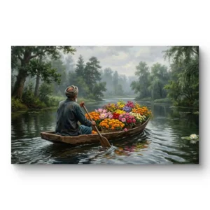 Balsero de flores en rio